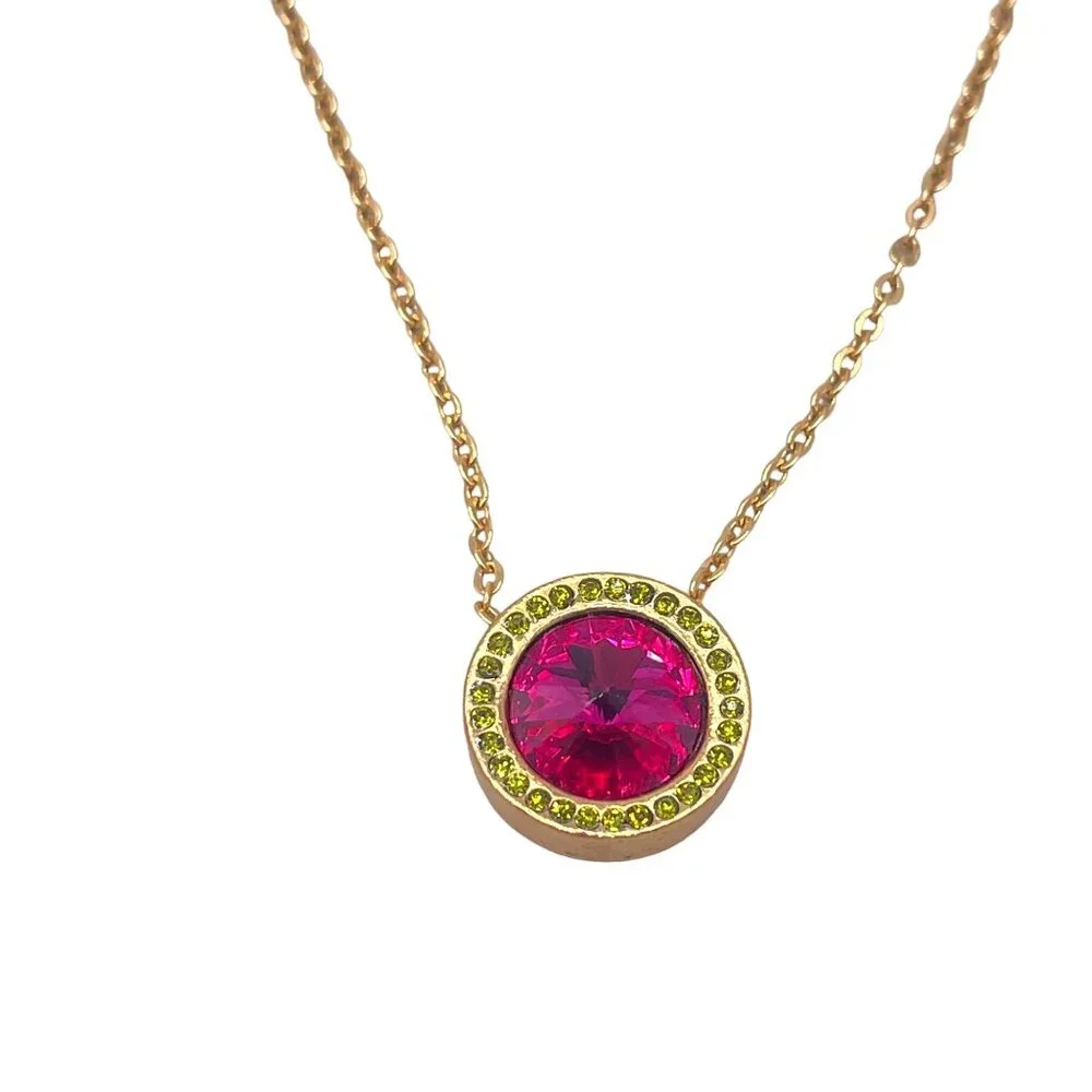 RARE Patricia Locke Gold-Plated Necklace Pink & Green Crystal Pendant N490 2012 - Picture 1 of 6